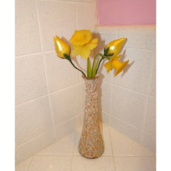 Vintage Florida Souvenir Tiny Shells Encrusted Covered Flower Glass Vase glitter - Picture 7 of 14